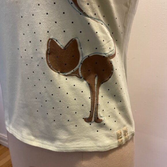 Colour Eighteen cap sleeve ballet neck tee in aqua jersey with placed print NWOT - Picture 6 of 9